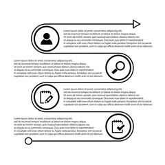 Business Infographic template, line design with four options and arrow, vector illustration.