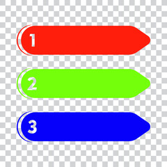 Pointer with number, 3 steps levels or option with arrows, vector illustration.