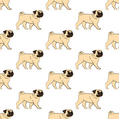 Pug cute funny dog vector seamless pattern