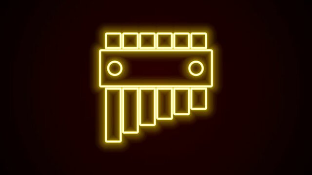 Glowing neon line Pan flute icon isolated on black background. Traditional peruvian musical instrument. Folk instrument from Peru, Bolivia and Mexico. 4K Video motion graphic animation