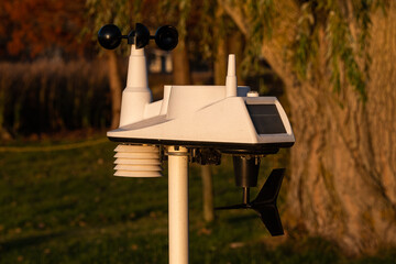 Close up of an outdoor solar powered weather station