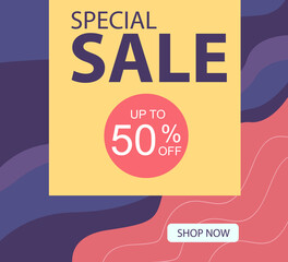 Special Sale up to 50% off Shop Now Label Tag Vector Template Design Illustration