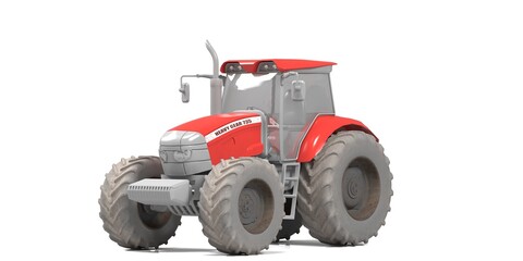Red tractor isolated. White background 3d render