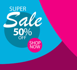 Super Sale up to 50% off Shop Now Label Tag Vector Template Design Illustration