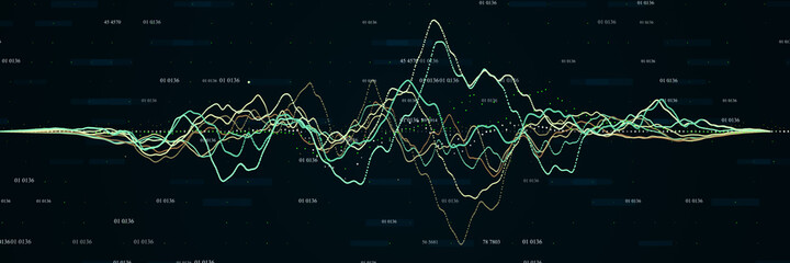 Trading chart on a dark background. binary options. line graph with big date. 3d rendering