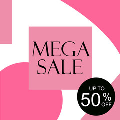 Mega Sale up to 50% off Shop Now Label Tag Vector Template Design Illustration