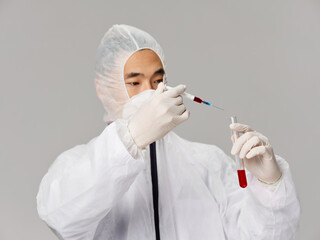 male laboratory assistant research medication injection treatment