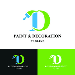 Letter D Initial with paint brush icon for paint and decoration business logo concept vector template