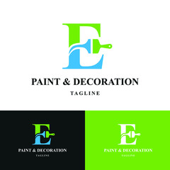 Letter E Initial with paint brush icon for paint and decoration business logo concept vector template