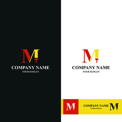 Letter M Initial with paint brush icon for paint and decoration business logo concept vector template