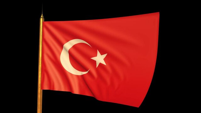 Flag of Tukey Waving Slow Motion. Loop. 4k