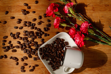 Granos de café y flor 1