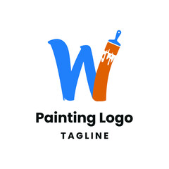 Letter W Initial with paint brush icon for paint and decoration business logo concept vector template
