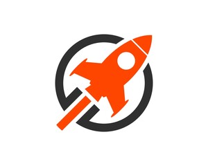 Circular power button with flying rocket inside