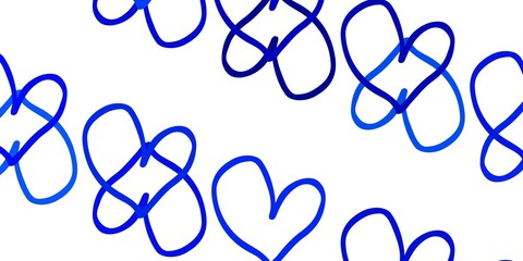 Light BLUE vector background with Shining hearts.