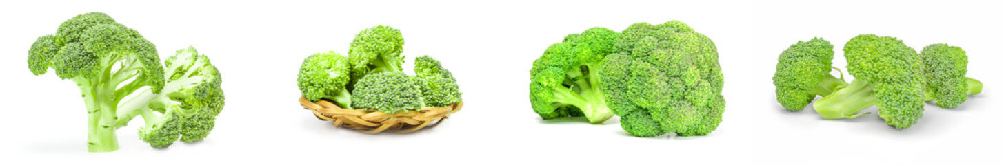 Set of broccoli floret over a white background