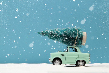 a car carrying a Christmas tree