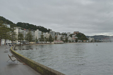 WELLINGTON, NEW ZEALAND - May 28, 2019: View of Oriental Bay landscape and buildings