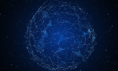 Abstract futuristic - technology with polygonal shapes on dark blue background. Design digital technology concept. 3d illustration.