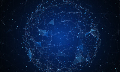 Abstract futuristic - technology with polygonal shapes on dark blue background. Design digital technology concept. 3d illustration.