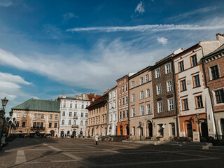 Fototapeta na wymiar Krakow Poland. Old Town, a center without people, a naturally vivid photo of Krakow's architecture.