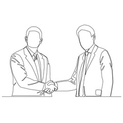 Continuous line of two businessmen hand shaking each other vector