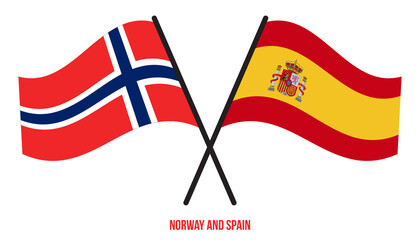 Norway and Spain Flags Crossed And Waving Flat Style. Official Proportion. Correct Colors.