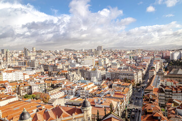 City seen from above, grand avenue with Christmas effects. Porto