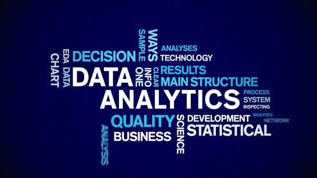 4k Data Analytics Animated Tag Word Cloud;Text Design big data Animation typography seamless loop.