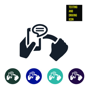 Texting And Driving Icon Stock Illustration. An Icon Of A Driver Texting While Driving. The Icon Represents Distracted Driving.