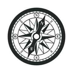 Compass rose label. Isolated black and white vector art illustration icon, on a white background.
