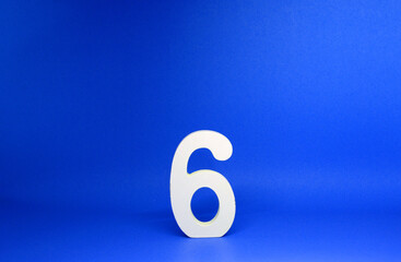 No 6 ( Six ) Isolated Blue  Background with Copy Space - Number 6 Percentage or Promotion success Concept - Mock up Resource