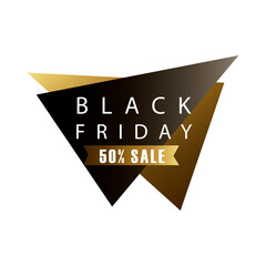 black friday sale lettering in triangular figures and golden ribbon