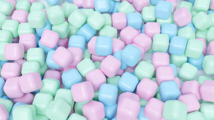 Abstract background of colorful cube shaped candies. 3d render