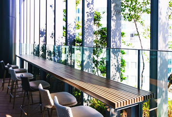 table and chair in cozy wood deck 