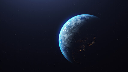 3D rendering of the planet Earth in the starry galaxy