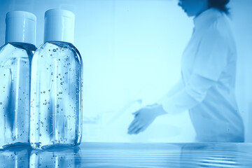 female doctor disinfects hands with antiseptic, doctor's hands clean gloves antiseptic, virus protection conronavirus