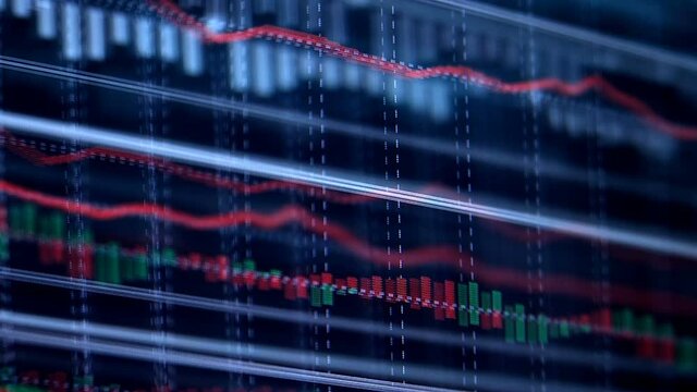 Online exchange trading. Forex currency trading. On a black background, the indicators change at an accelerated rate, they help the trader to make right trades. Confrontation between bulls and bears