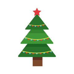 happy merry christmas green tree with star and lights colors
