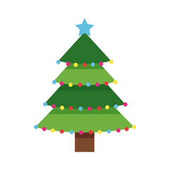 happy merry christmas green tree with star and colors lights