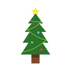 Fototapeta premium happy merry christmas green tree with colors stars