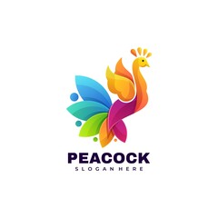 Obraz premium Vector Logo Illustration Peacock Gradient Colorful Style.