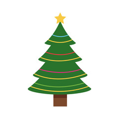 happy merry christmas green tree with colors ribbons