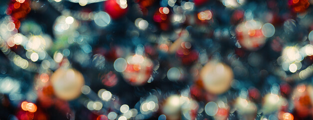 merry christmas and happy new year word on abstract bokeh of  ball and string lights on xmas...