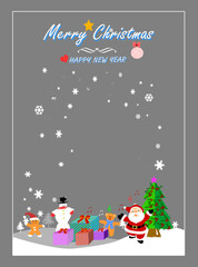 Santa Claus and friends at Christmas with blank frame,wallpaper,card,greeting.