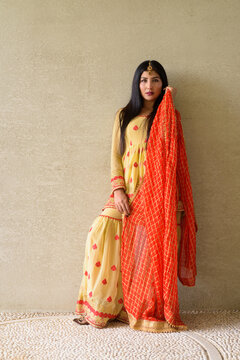 Portrait Of Beautiful Young Woman Wearing Traditional Indian Dress