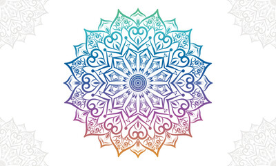 Gradient colorful mandala background with floral ornament pattern. Hand drawn mandala design. Vector mandala template for decoration invitation, cards, wedding, logos, cover, brochure, flyer, banner.