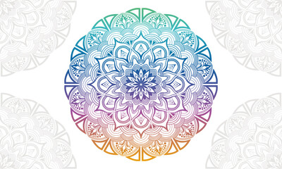 Gradient colorful mandala background with floral ornament pattern. Hand drawn mandala design. Vector mandala template for decoration invitation, cards, wedding, logos, cover, brochure, flyer, banner.