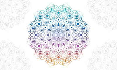 Gradient colorful mandala background with floral ornament pattern. Hand drawn mandala design. Vector mandala template for decoration invitation, cards, wedding, logos, cover, brochure, flyer, banner.
