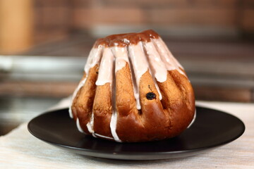 Sweet yeast cake with sugar icing